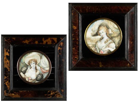 Paar Damenbildnisse des Miniaturmalers Menghini